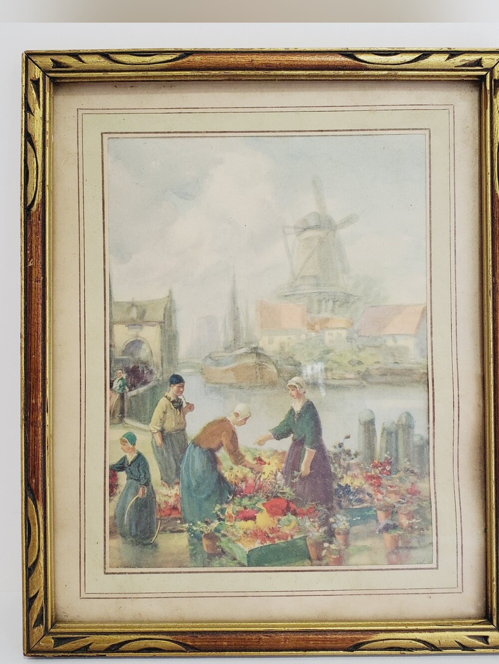 Framed Lithograph "Flower Market" Francis William Van Vreeland 1910